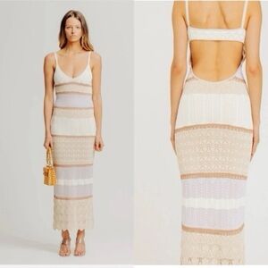 Torn by Ronny Kobo Beige and White Backless Dress